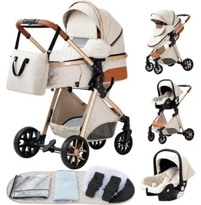 Productafbeelding van YAZOCO 3-in-1 kinderwagen met autostoel en reiswieg wit