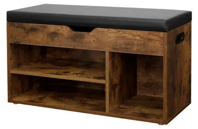 Zdjęcie produktu dla Ławka do przedpokoju – Sofa – obita, 3 otwarte przegródki, miejsce do przechowywania – ciemnobrązowa