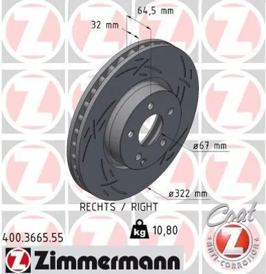 Produktbild von ZIMMERMANN Bremsscheibe Vorne Rechts passend für MERCEDES-BENZ C-Klasse Limousine (W204) 322mm 400.3664.55