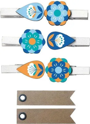 Produktbild von Mini Wäscheklammern Blumenmuster + 20 Wimpel Kraft Etiketten