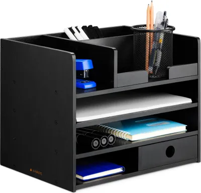 Produktbild von Navaris Schreibtisch Organizer Ablage aus Bambus - 33x24x26cm Ordnungssystem Briefablage aus Holz - für Tisch Büro Schreibtisch - leicht zu reinigen