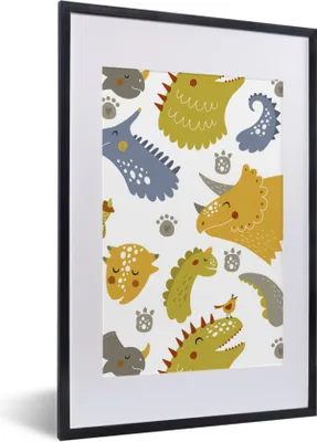 Produktbild von MuchoWow® MuchoWow® Gerahmtes Poster Dinosaurier - Schnittmuster - Jungen - Dino - Kinder 40x60 cm - Poster mit zchwarzem Bilderrahmen - Poster in Rahmen