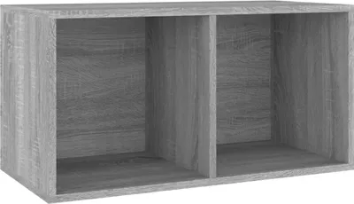 A two-compartment storage box with a wood-grain texture.