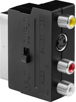 Produktbild von ORSEM Scart auf 3x Cinch Buchsen IN/Out Umschalter + S-Video S-VHS AV Audio Video Adapter (21-Pin) Schwarz