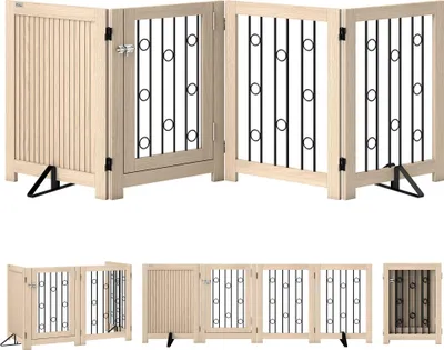 Produktbild von Freistehendes Haustiergitter mit Tür, 4 Paneele, MDF & Stahl