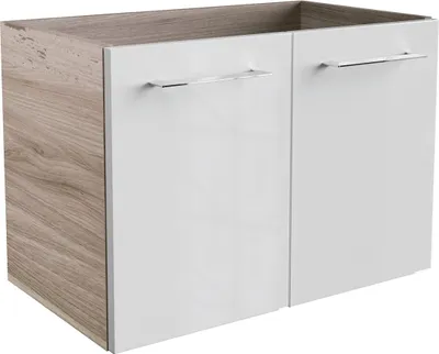 Produktbild von FACKELMANN Waschtischunterschrank LIMA / Badschrank mit Soft-Close-System / Maße (B x H x T): ca. 60 x 42 x 35 cm / hochwertiger Badezimmerschrank / Korpus: Braun / Front: Weiß Hochglanz