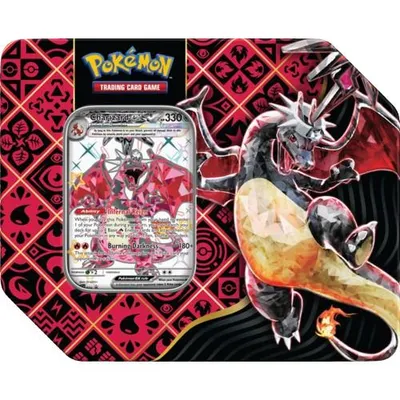 Obrázek produktu pro Pokémon Paldean Fates Big Tin (5x booster) - Charizard.