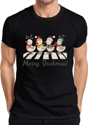 Produktbild von Merry Duckmas Zebrastreifen Entenmarsch - Weihnachten Xmas Christmas Herren T-Shirt, Schwarz, S