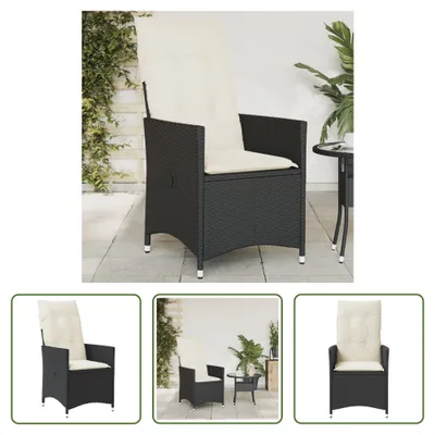 Immagine prodotto di The Living Store Poltrona da giardino regolabile con cuscino in Poly Rattan nero