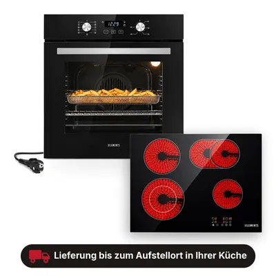 Produktbild von KB ELEMENTS Herdset Autark Glaskeramikkochfeld mit Flexzone + Einbaubackofen 60 cm, Air Fry, Steam Clean, Heißluft, A+