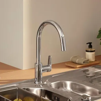 Image de Grohe QuickFix Start Curve mélangeur de cuisine avec douchette extractible chrome rond
