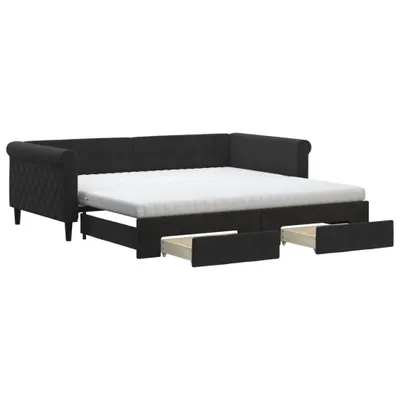 Produktbild von vidaXL Tagesbett Ausziehbar mit Schubladen Schwarz 100x200 cm Samt