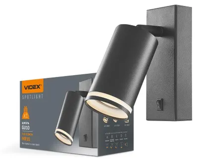 Zdjęcie produktu dla Kinkiet SPF czarny 1xGU10x30W aluminium wym:16x5,5x5,5cm IP20 Videx