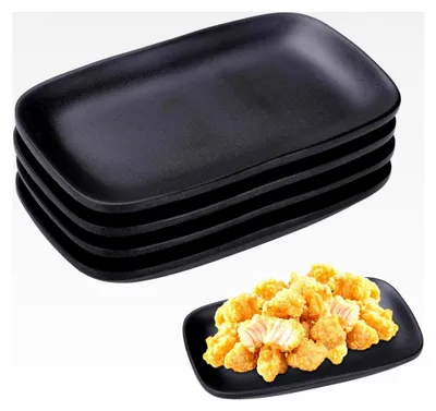 Produktbild von Rechteckige Servierplatten 4 Stück Set für Vorspeisen, Snacks und Desserts in Schwarz Matt