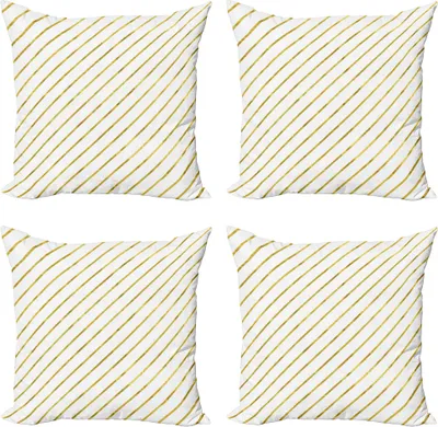 Produktbild von ABAKUHAUS Gestreift Kissenbezug Set (4 Stück), Geometrische und Moderne, Moderner Doppelseitiger Digitaldruck, 60 cm x 60 cm, Weiß und Gelb