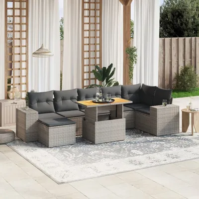 Produktbild von Design 8-tlg. Garten-Sofagarnitur mit Kissen Grau Poly Rattan, Gartenmöbel-Sets 2024 Neu