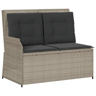 Produktbild von Gartenbank Verstellbar mit Kissen Hellgrau Poly Rattan