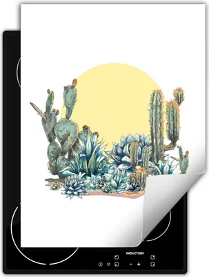 Produktbild von DarHaus Herdabdeckplatte Einteilig Küche Abdeckplatte für Glaskeramikfeld Abdeckung Induktionskochfeld Aufrollbare Matte 40x52 cm, Kakteen - Sonne
