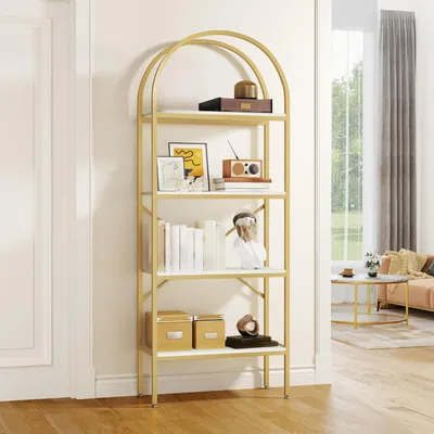 Produktbild von Bücherregal mit 4 Ebenen, Küchenregal Büroregal, Lagerregal, 60x30x180 cm, für Wohnzimmer, Gold