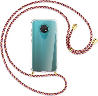 Produktbild von Handykette Backcover-Schutzhülle mit Band (Metall goldfarben) für Nokia 6.2 / 7.2 - weinrot/gelb/grau