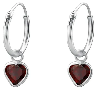 Produktbild von Creolen für Kinder: Mädchen Silber Ohrringe mit Zirkonia Herz CZ Garnet (rot)