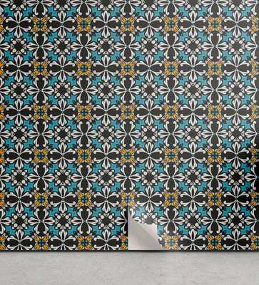 Produktbild von ABAKUHAUS Retro abziehbare & klebbare Tapete für Zuhause, Abstrakte Blumenmosaik, selbstklebendes Wohnzimmer Küchenakzent, 33 cm x 90 cm, Mehrfarbig