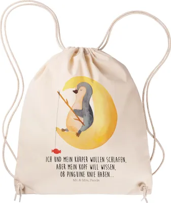 Produktbild von Mr. & Mrs. Panda Beutel Rucksack Pinguin Mond - Transparent - Geschenk, sporttasche klein, Turnbeutel, Süßigkeiten, Schlafzimmer, gym tasche, Neugierig, wander, schlafen