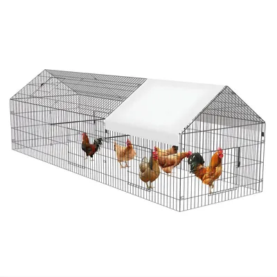 Imagen del producto de Gran gallinero metálico para exteriores – 330 x 102 x 102 cm – Jaula para aves de corral con cubierta impermeable y resistente a los rayos UV, y anclajes para el suelo, ideal para gallinas, patos, conejos y otros animales pequeños