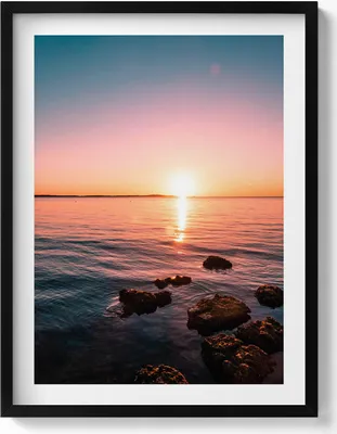 Produktbild von Felsen bei Sonnenuntergang– Wandbild mit Rahmen – Gerahmtes Bild  – Wanddekoration – 60x80 cm –  Schwarz Rahmen