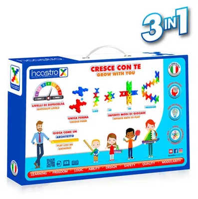 Produktbild von Incastro Fairground Konstruktionsbausteine – 3-in-1-Set 150 Teile (ABS-Kunststoff, 5 Farben, 3,5 cm Elemente) – Riesenrad, Galeone & Ranger – CE & EN-71 , ab 4 Jahren