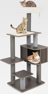 Produktbild von Kratzbaum groß, 151 cm, Katzenbaum mit Plattformen, Katzenhöhle, Kratzpfosten, Ball & abnehmbaren Matten, Katzenkratzbaum Katze, Katzenturm Kletterbaum, Grau