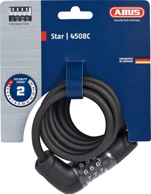 Produktbild von ABUS Spiralkabelschloss Star 4508C/150 - Zahlenschloss aus 8 mm starkem Spiralkabel - ABUS-Sicherheitslevel 2 - Schwarz