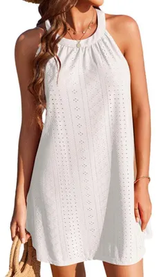 Productafbeelding van XFSRG Strandjurk dames, y, mouwloos, gehaakt, met open details, bikini cover-up