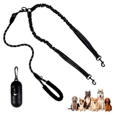 Produktbild von Doppelleine für zwei Hunde, 360° drehbare, verhedderungsfreie Hundeleine, reflektierende Hundeleine mit zwei gepolsterten Griffen, stoßdämpfende Hundeleine für kleine und mittelgroße Hunde