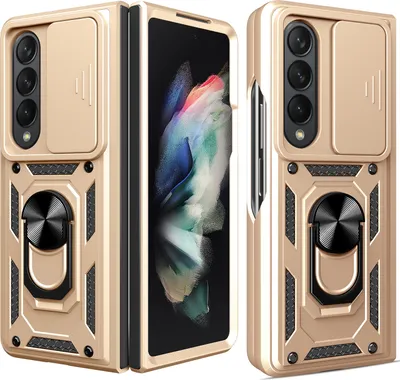 Produktbild von Samsung Galaxy Z Fold4 Hülle mit Magnetische Ring Ständer Halter Dia Kameraschutz TPU Bumper Silikon Schutzhülle für Samsung Galaxy Z Fold 4 5G Gold