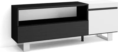 Produktbild von TV-Schrank, Lowboard, 150x35x57cm, Für TV-Geräte bis zu 65", Industriedesign, Weiß und Schwarz