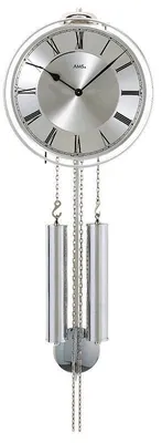 Image de AMS 358 Horloge murale avec pendule mécanique argentée Horloge à pendule avec chiffres romains
