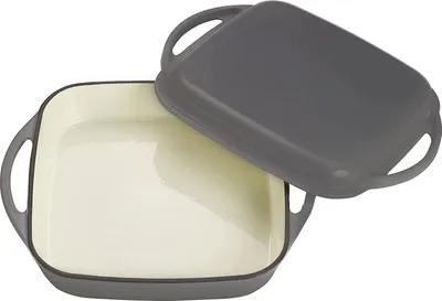 Produktbild von Echtwerk Universalbräter 2-in-1 Set Gusseisen Auflaufform mit Deckel Gusseisentopf Emaille-Beschichtung Backöfen Grill BBQ Induktion Grau 1,5 L, Farbe:Grau