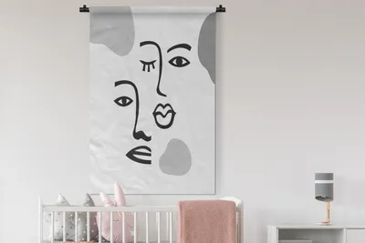 Produktbild von MuchoWow® Wandteppich Wandbehang Gesicht - Schwarz - Weiß 90x135 cm Tapisserie Dekoration Wandtuch - Baumwolle - Wandskulptur