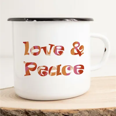 Produktbild von Huuraa Emaille Tasse Love & Peace Geschenk Kaffeebecher Vintage 300ml Love & Peace Präsent