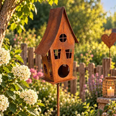 Produktbild von Bornhöft Edelrost Haus auf Stab Gartenstecker Metall 105 cm