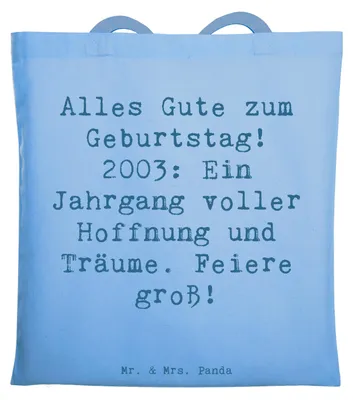 Produktbild von Mr. & Mrs. Panda einkaufsshopper Spruch 2003 Geburtstag - Sky Blue - Geschenk, Tasche, Geburtstagsgeschenke, Shopping, Erinnerungen, Happy Birthday, Glückwunsch, Alter
