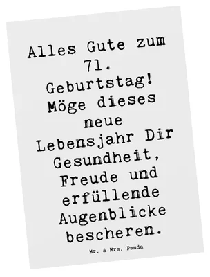Produktbild von Mr. & Mrs. Panda Ansichtskarte Spruch 71. Geburtstag - Weiß - Geschenk, Alter, Ansichtskarten, Grußkarte, Happy Birthday, Postkarte, Kunstkarten, Postkarten, Fotokarte