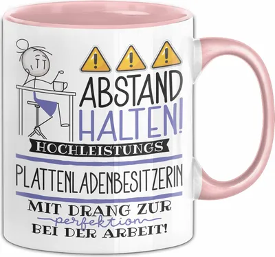 Produktbild von Plattenladenbesitzerin Tasse Geschenk Lustig Abstand Halten Hochleistungs-Plattenladenbesitzerin Mit Drang Zur Perfektion Bei Der Arbeit (Rosa)