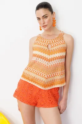 Produktbild von Neckholderbluse mit Ethno-Muster, Orange, S