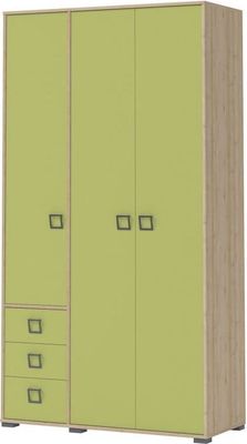 Kleiderschrank | 3 Drehtüren | 3 Schublade | 7 Fächer | mit Kleiderstange | 126 cm breit | Farbe: Buche