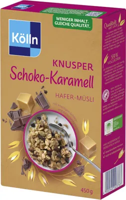 Obrázek produktu pro Kölln Knusper čokoládovo-karamelové ovesné müsli, křupavé celozrnné, 450 g