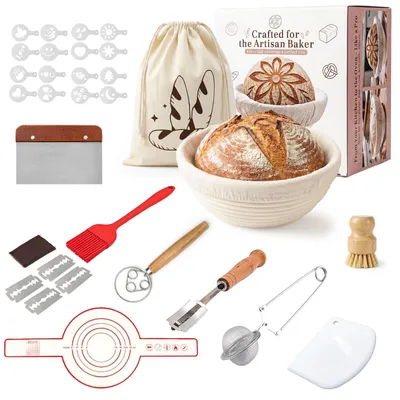 11-teiliges Sauerteig-Set mit Gärkörben, Teigschaber & Zubehör