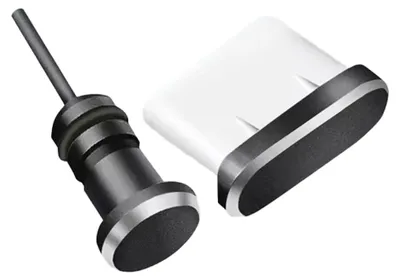 Produktbild von Staubschutzstecker für USB-C und 3.5mm-Klinke aus Metall Schwarz 2 Stück, KI-generiertes Bild