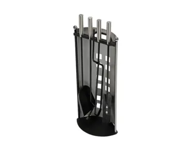 Produktbild von Perel 4-teilige Kamingarnitur für Kamin und Ofen, Kaminbesteck aus Metall mit Halter, Besen Schaufel